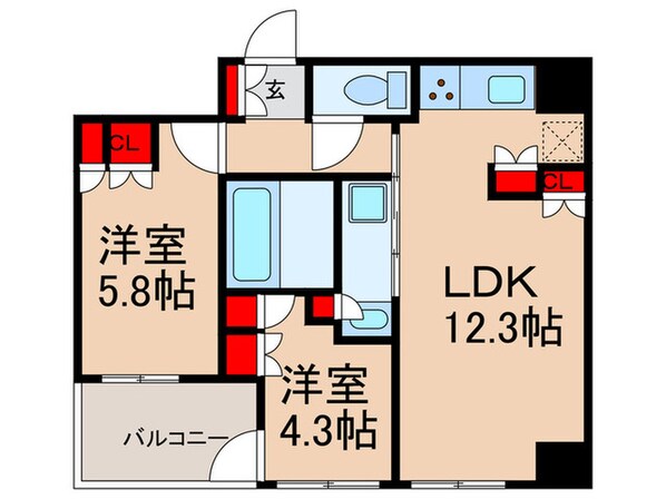 ｻﾞ･ﾊﾟｰｸﾊﾋﾞｵ人形町ﾚｼﾞﾃﾞﾝｽの物件間取画像